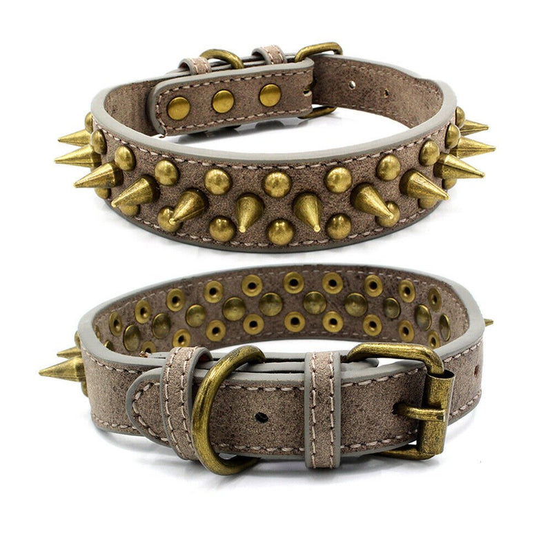 USA Retro Studded Spiked Rivet Large Dog Pet Leather Collar Pit Bull S-XL - Plugsus Home Furniture