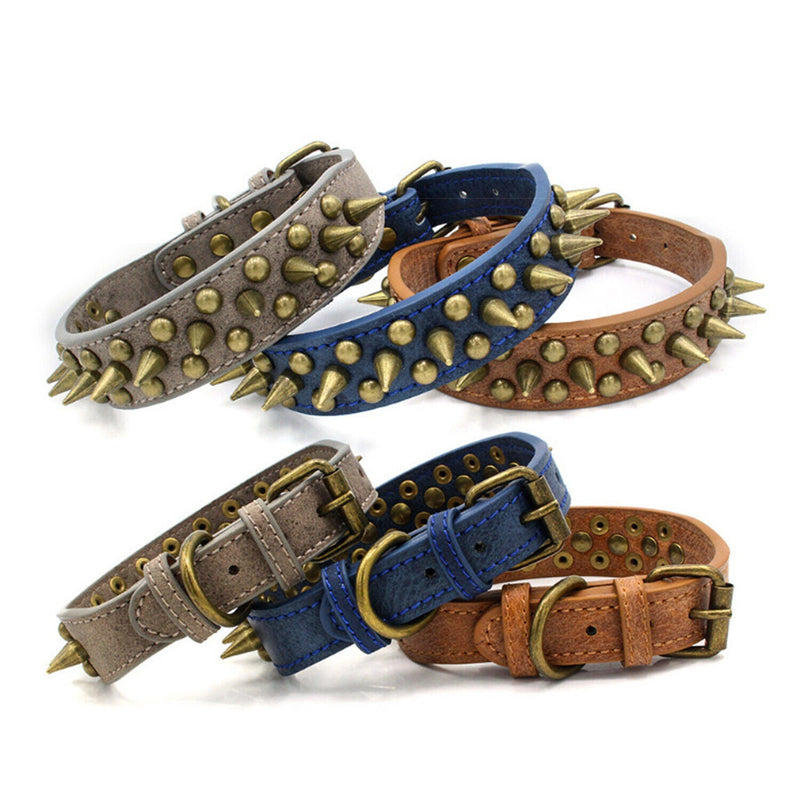 USA Retro Studded Spiked Rivet Large Dog Pet Leather Collar Pit Bull S-XL - Plugsus Home Furniture