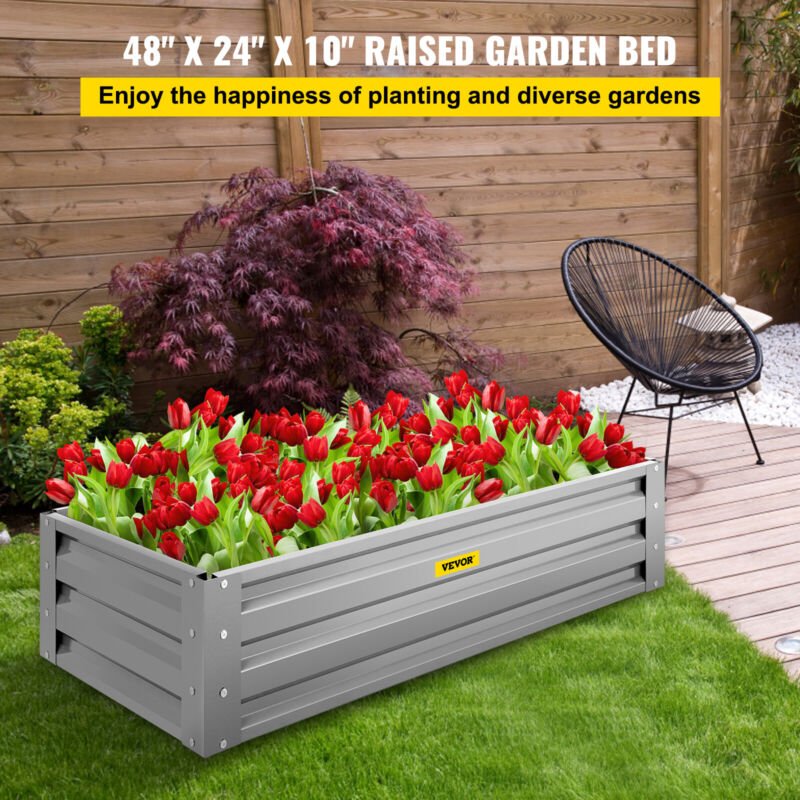 VEVOR Galvanized Raised Garden Bed 48" x 24" x 10" Metal Planter Box Outdoor - Plugsus Home Furniture