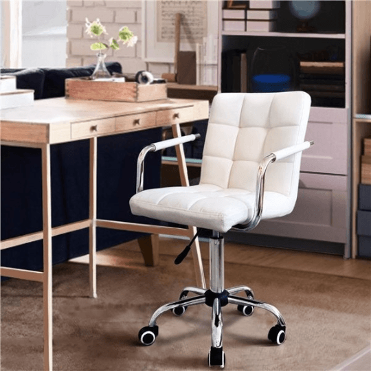 White Desk Chair Height Adjustable PU Leather Stylish - Plugsusa