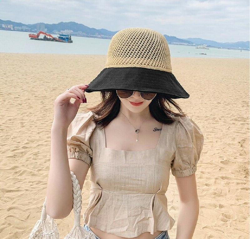 Women Floppy Sun Beach Straw Hats Wide Brim Packable Summer Cap US - Plugsus Home Furniture