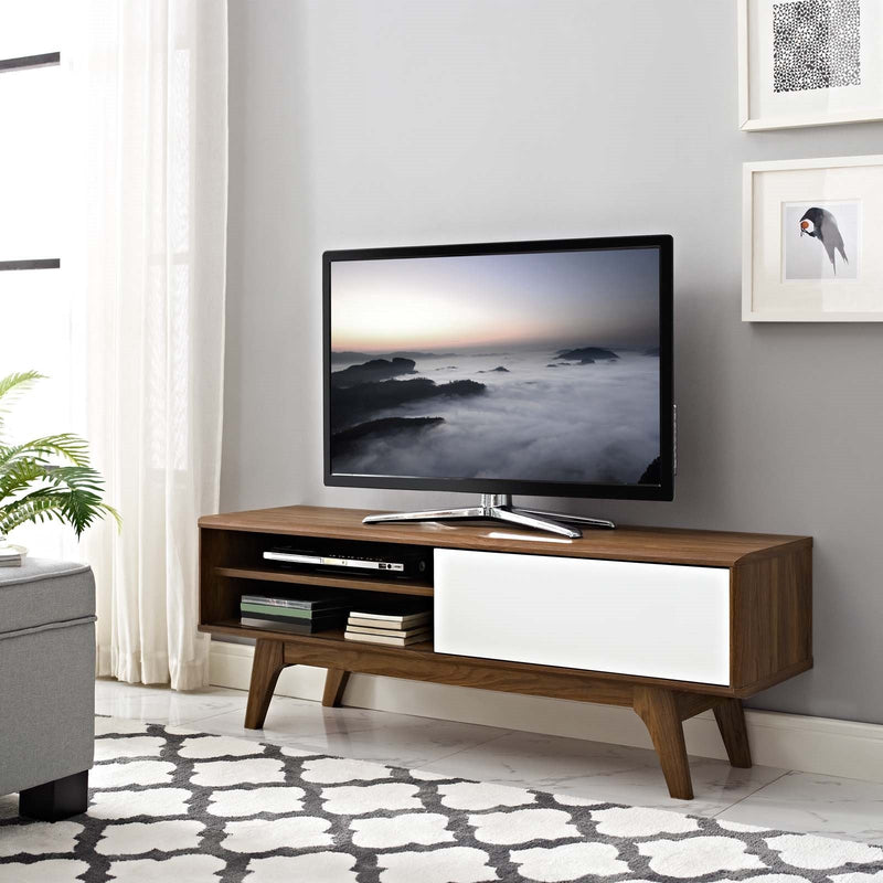 Wooden 48” TV Stand in Walnut White - Plugsus Home Furniture