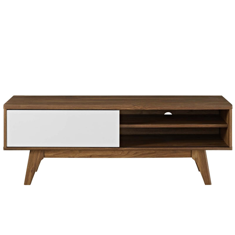 Wooden 48” TV Stand in Walnut White - Plugsus Home Furniture