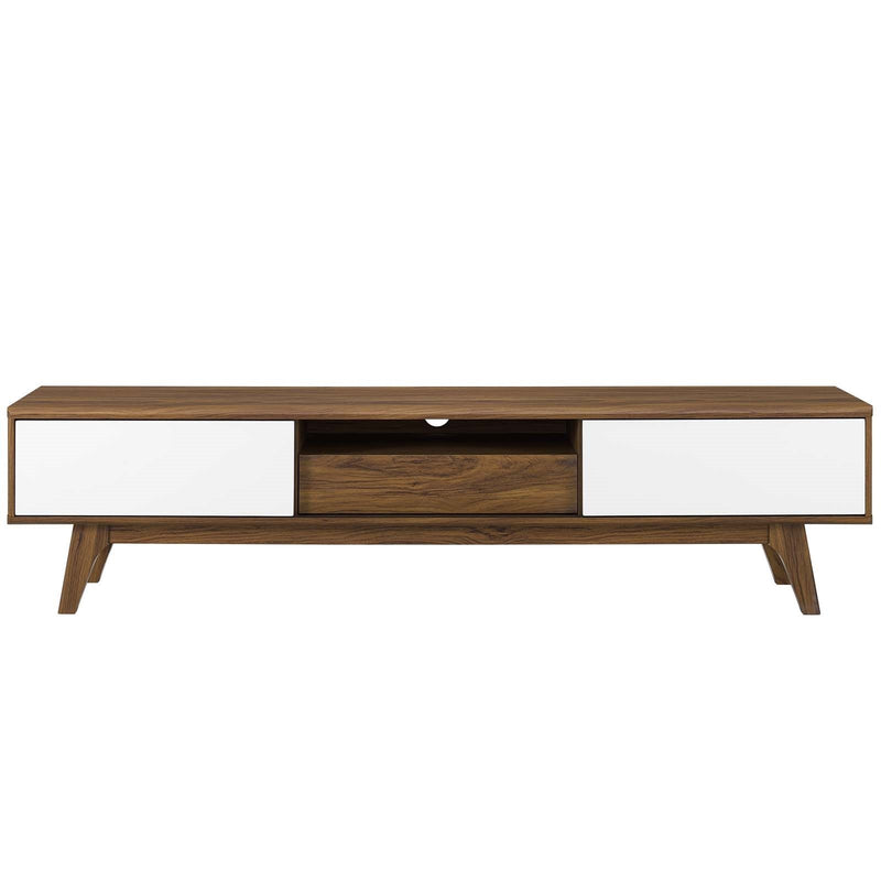 Wooden Media Console 70" Wood TV Stand in Walnut & White - Plugsus Home Furniture