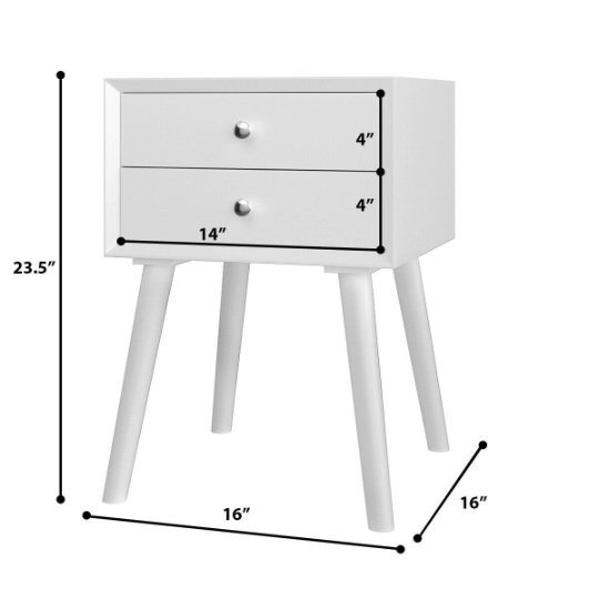 Wooden Nightstand Mid-Century End Side Table with 2 Storage Drawers - Plugsusa